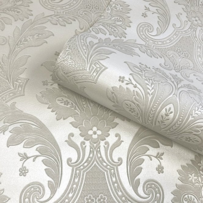 SAMPLE - Amara Damask Wallpaper Cream by Belgravia Decor GB 7369
