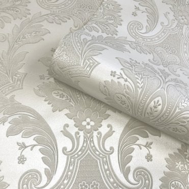 SAMPLE - Amara Damask Wallpaper Cream by Belgravia Decor GB 7369