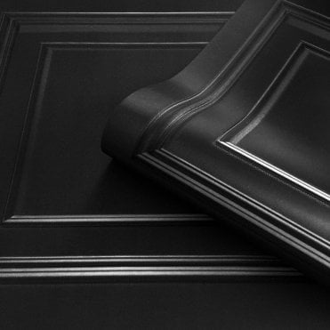 SAMPLE - Amara Wood Panel Wallpaper Black by Belgravia Decor GB 7378