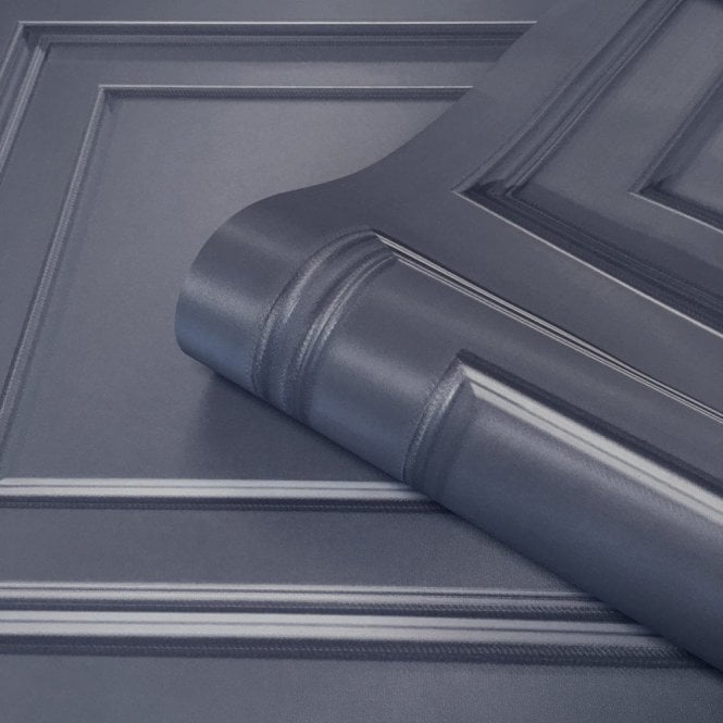 SAMPLE - Amara Wood Panel Wallpaper Dark Blue by Belgravia Decor GB 7375