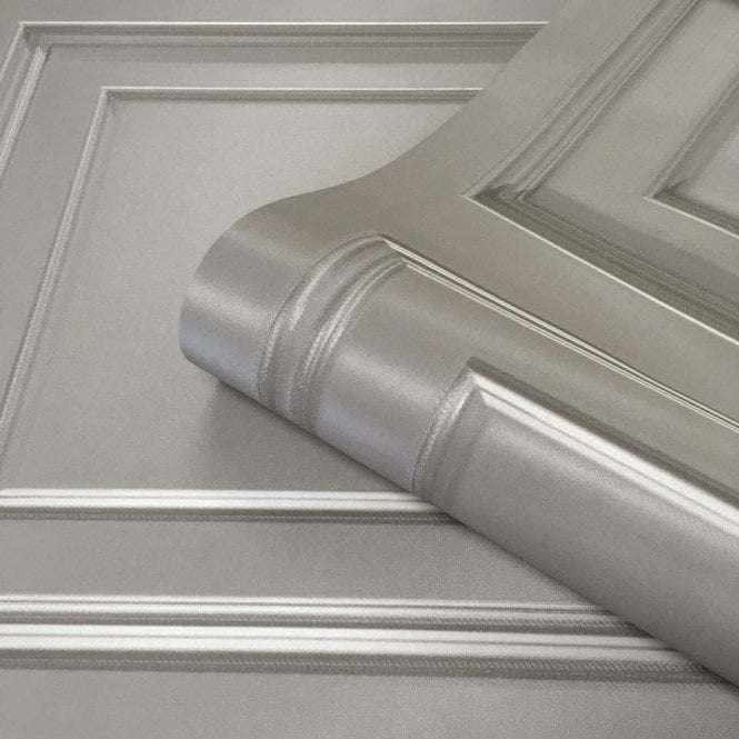 SAMPLE - Amara Wood Panel Wallpaper Silver by Belgravia Decor GB 7374