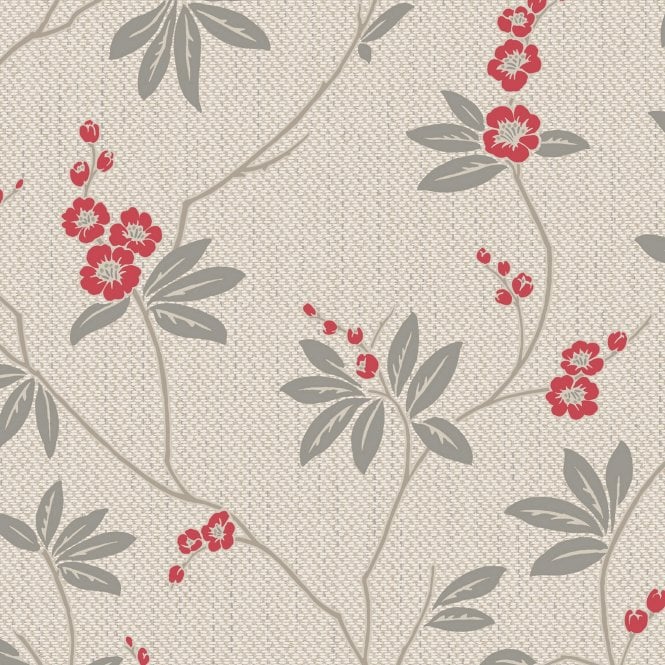 SAMPLE - Amelie Blossom Beige / Red Wallpaper by Belgravia Decor 3022