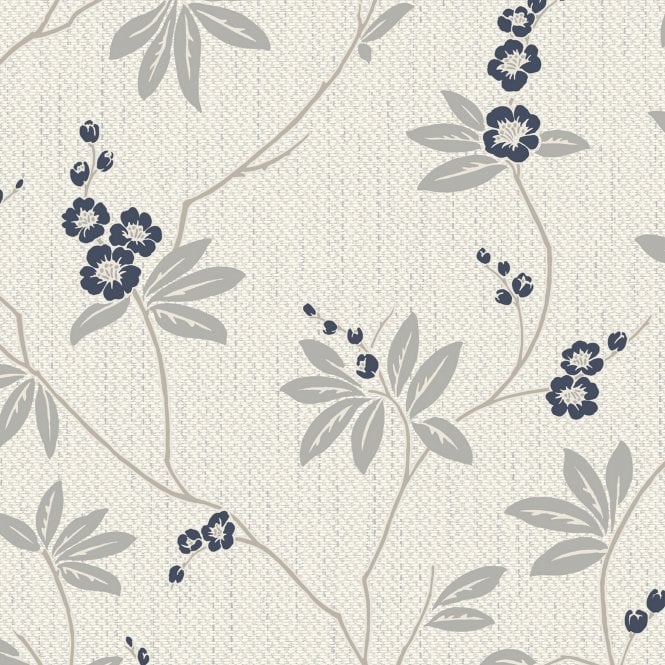 SAMPLE - Amelie Blossom White / Navy Wallpaper by Belgravia Decor 3023
