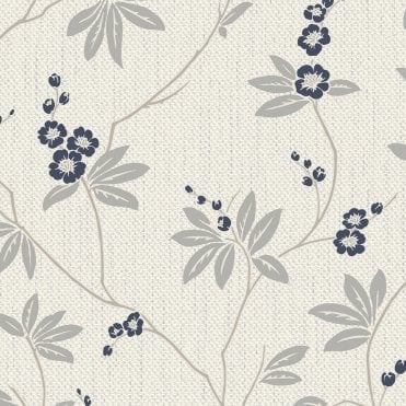 SAMPLE - Amelie Blossom White / Navy Wallpaper by Belgravia Decor 3023