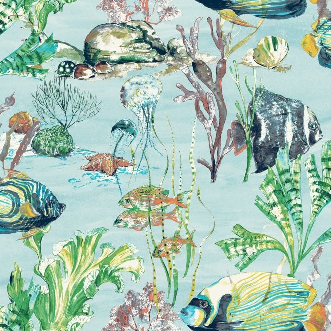 SAMPLE - Aquarium Teal Wallpaper by Grandeco Life A61301