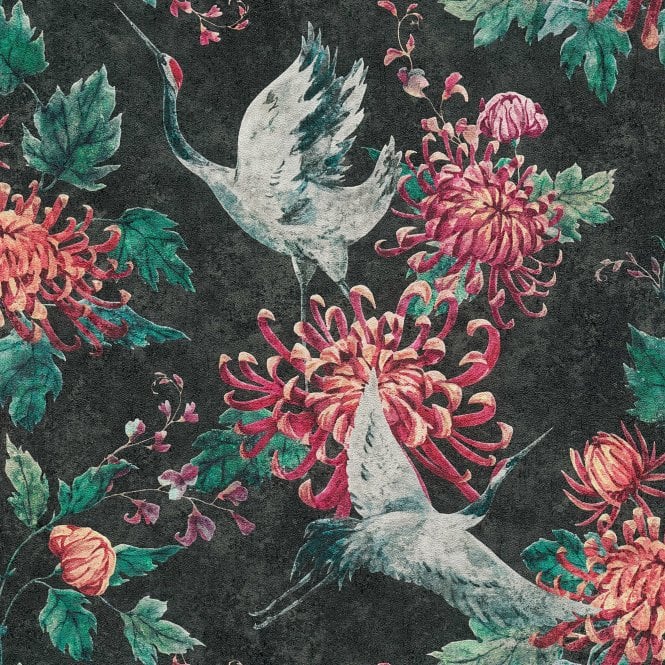 SAMPLE - Asian Fusion Crane Wallpaper Black by AS Creation 37464-3