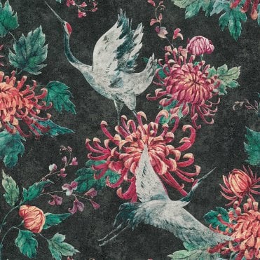 SAMPLE - Asian Fusion Crane Wallpaper Black by AS Creation 37464-3