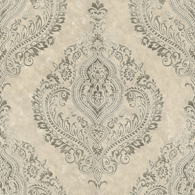SAMPLE - Athena Damask Wallpaper Beige and Brown by Sartoria LT7703