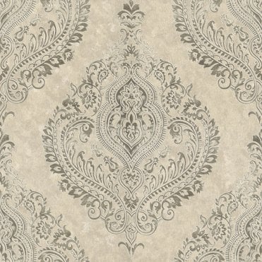 SAMPLE - Athena Damask Wallpaper Beige and Brown by Sartoria LT7703