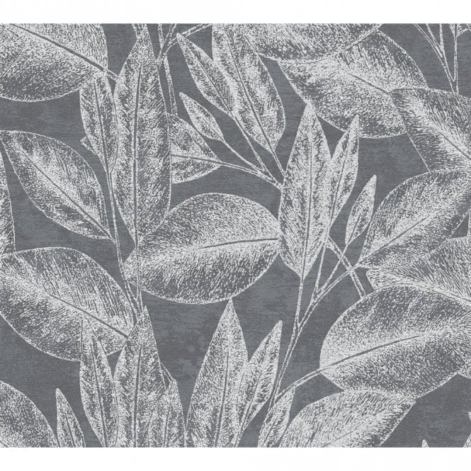 SAMPLE - Attractive Leaves Black Metallic Wallpaper by Innova AS Creation 37836-4