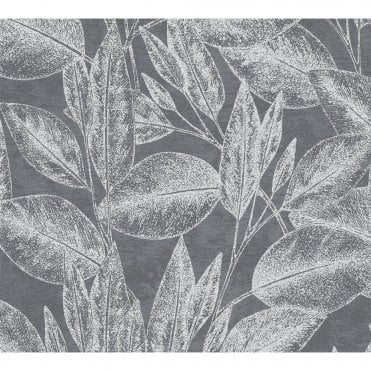 SAMPLE - Attractive Leaves Black Metallic Wallpaper by Innova AS Creation 37836-4