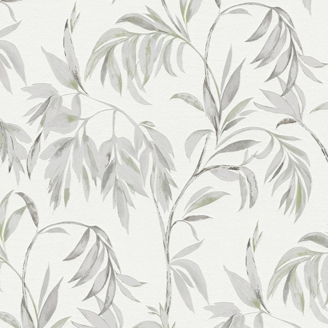 SAMPLE - Attractive Leaves Trail Wallpaper White / Green by AS Creation 37830-3