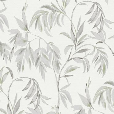 SAMPLE - Attractive Leaves Trail Wallpaper White / Green by AS Creation 37830-3