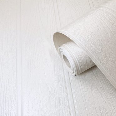 SAMPLE - Beaded Wood Panel Texture White Blown Vinyl Wallpaper by Belgravia 5844