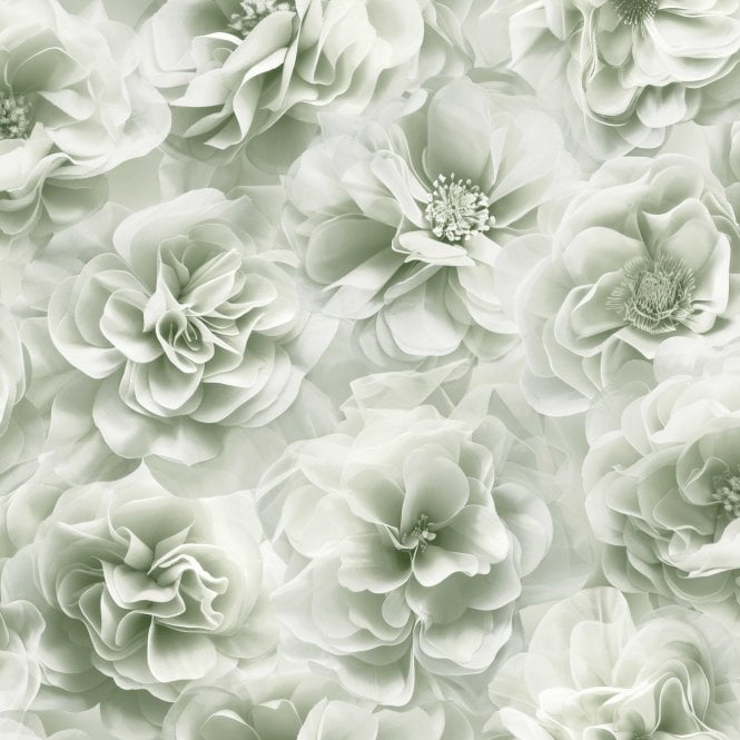SAMPLE - Bloom Sage Green Floral Wallpaper by Debona 3053