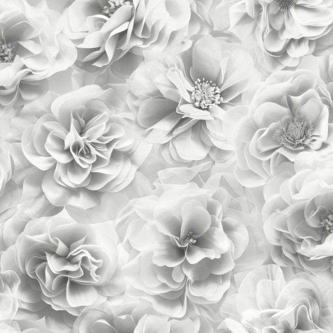 SAMPLE - Bloom Soft Silver Floral Wallpaper by Debona 3052