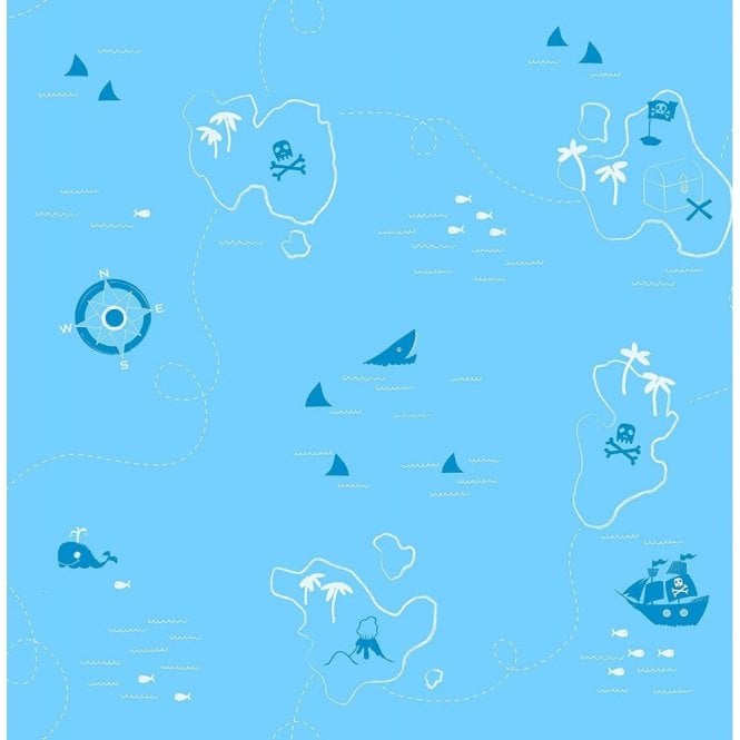SAMPLE - Blue Treasure Map Wallpaper by Fun4Walls FD40278