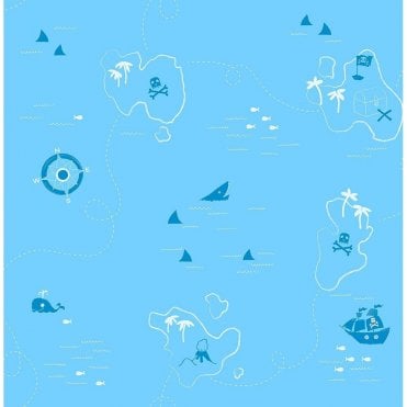 SAMPLE - Blue Treasure Map Wallpaper by Fun4Walls FD40278