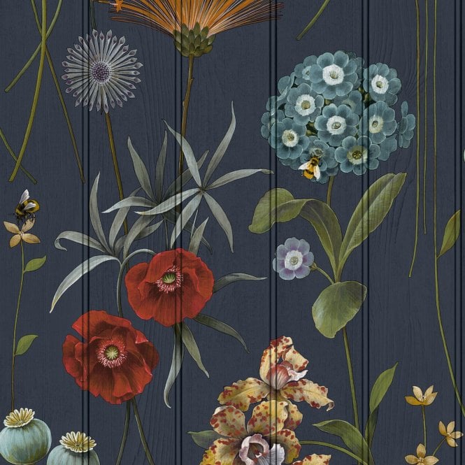SAMPLE - Botanist Panel Dark Blue / Multi Wallpaper by Belgravia Decor 4771