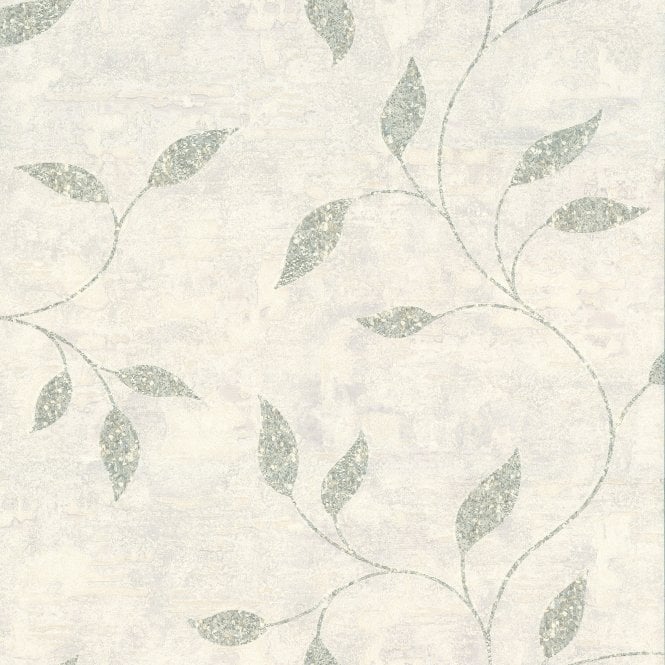 SAMPLE - Boutique Ornamental Leaf Sage Heavyweight Vinyl Wallpaper by Graham & Brown 128814