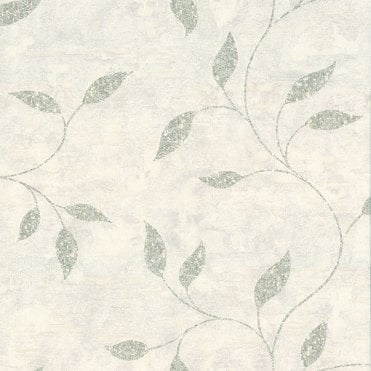 SAMPLE - Boutique Ornamental Leaf Sage Heavyweight Vinyl Wallpaper by Graham & Brown 128814