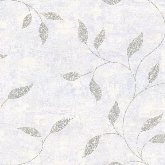 SAMPLE - Boutique Ornamental Leaf Silver Heavyweight Vinyl Wallpaper by Graham & Brown 128811