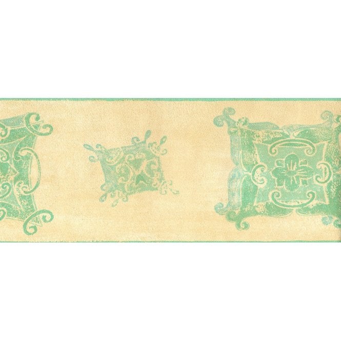 SAMPLE - Ceroc Abstract Squares Cream / Green 10 Metre Border by Fine Decor B5841