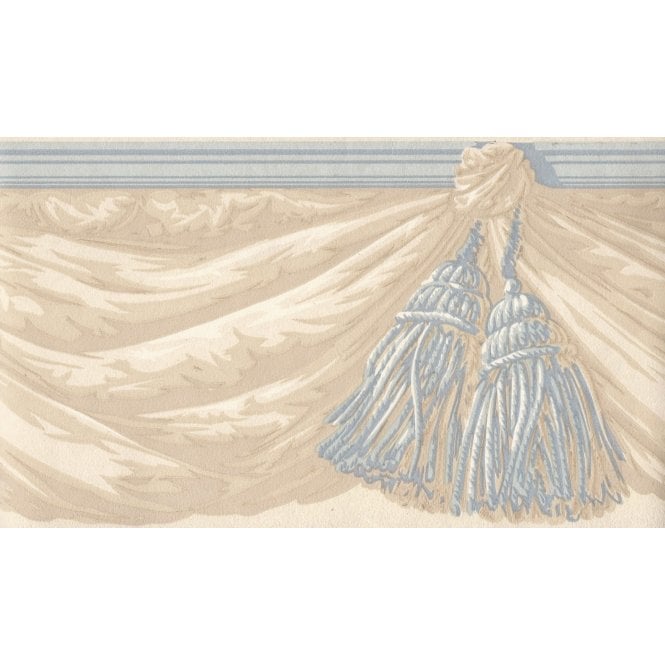 SAMPLE - Chateau Swags & Tails Beige / Blue 10 Metre Border by Coloroll 210634