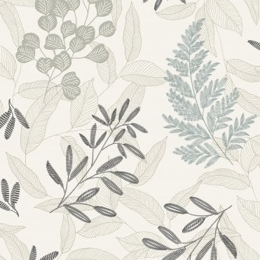 SAMPLE - Ciara Botanic Leaves Blue Wallpaper by Grandeco Life A63901
