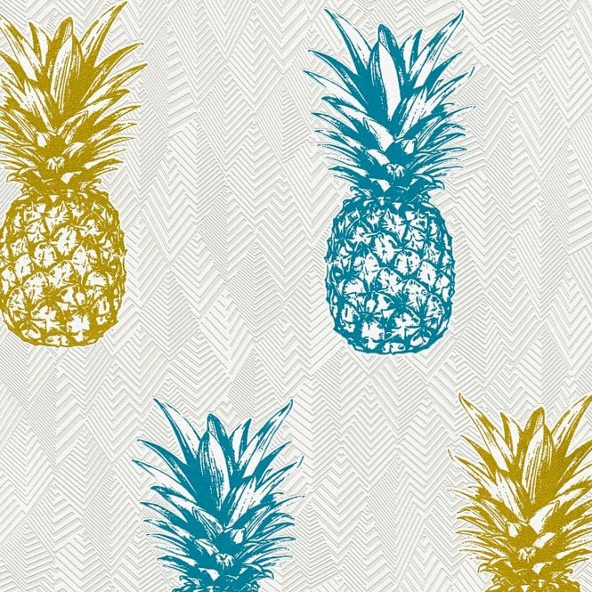 SAMPLE - Club Tropicana Pineapple Teal / Gold Wallpaper by AS Creation 35997-2