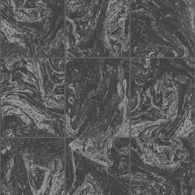 SAMPLE - Contour Glitter Marble Tile Black Wallpaper by Graham & Brown 104880