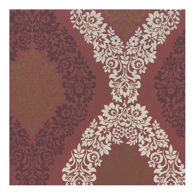 SAMPLE - Coral Soft Damask Wallpaper Red / Taupe / Gold by GranDeco Galerie 293051