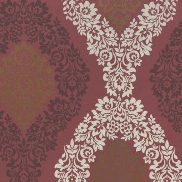 SAMPLE - Coral Soft Damask Wallpaper Red / Taupe / Gold by GranDeco Galerie 293051