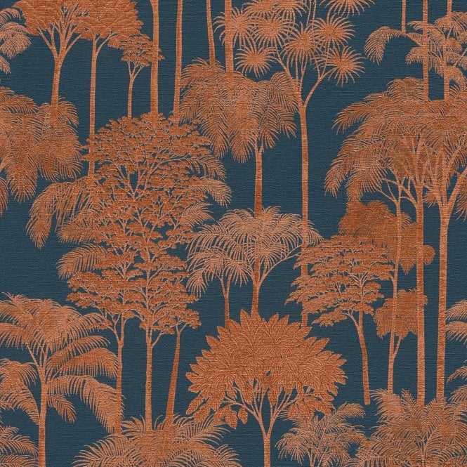 SAMPLE - Cube II Palm Wallpaper Blue / Bronze by AS Creation 79162-4