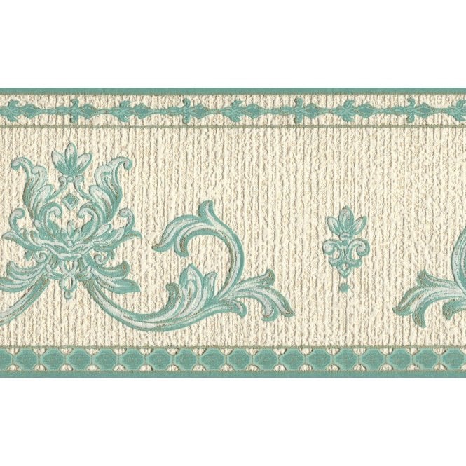 SAMPLE - Davina Acanthus Motif Green / Cream Blown Vinyl Border by Rasch 529128