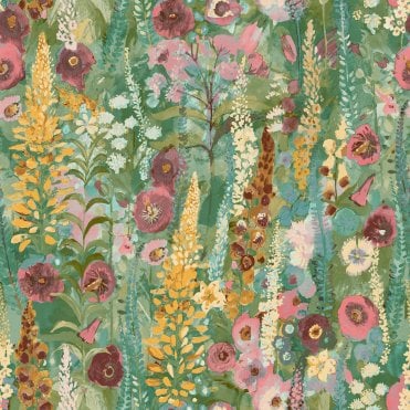 SAMPLE - Delphinium Forest Watercolour Wallpaper Green / Pink by Grandeco Life A74601