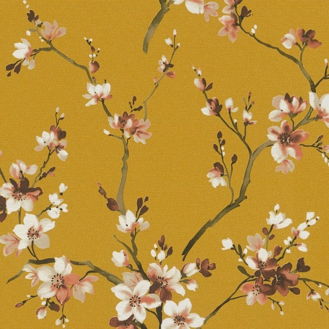 SAMPLE - Desert Lodge Watercolour Blossom Rich Mustard Wallpaper by AS Creation 37993-1
