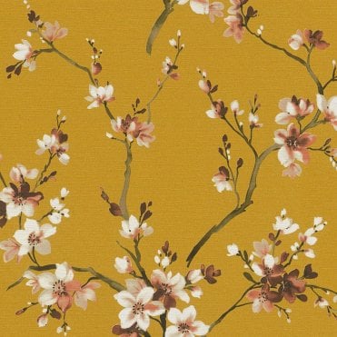 SAMPLE - Desert Lodge Watercolour Blossom Rich Mustard Wallpaper by AS Creation 37993-1
