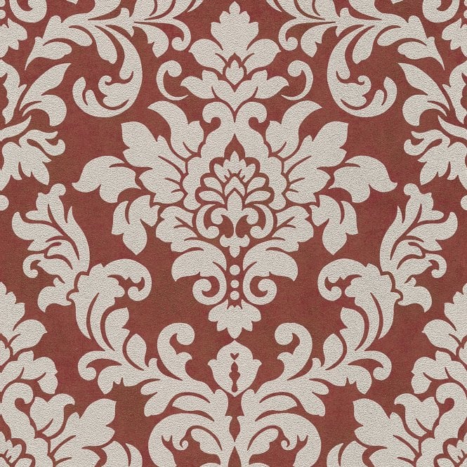 SAMPLE - Diamonds Glitter Textured Damask Red / Beige Wallpaper by AS Creation 37270-5