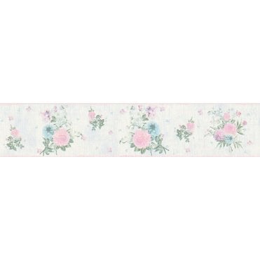 SAMPLE - Djooz Shabby Chic Blue Floral Border AS Creation 35876-2