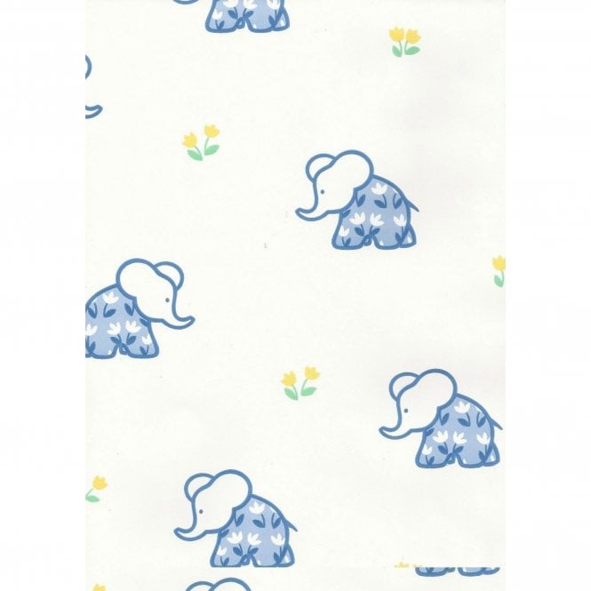 SAMPLE - Elephant Trio Blue Kids Kapers Wallpaper by Crown 59701