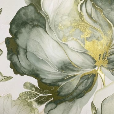 SAMPLE - Elysian Floral Green / Gold Wallpaper by Muriva 212503