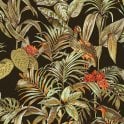 SAMPLE - Embellish Wallstitch Birds of Paradise Black / Green / Orange Wallpaper by design id DE120015