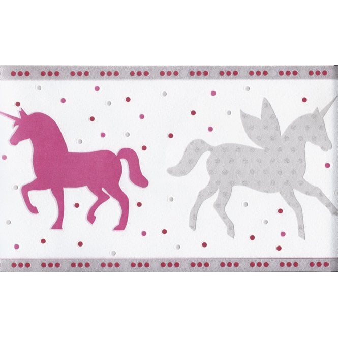 SAMPLE - Esprit Kids 5 Bright Pink / Grey / White Unicorn Border by AS Creation 35705-2