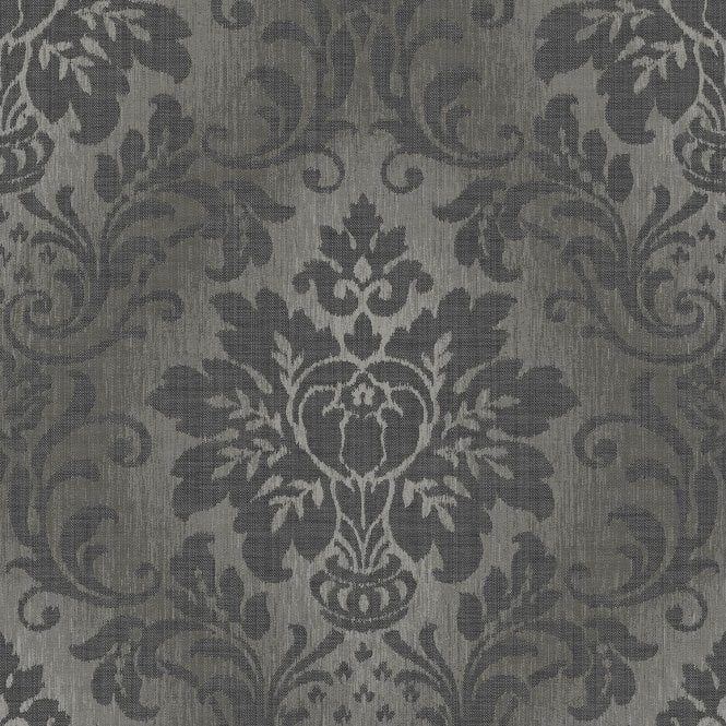 SAMPLE - Fabric Damask Charcoal Glitter Wallpaper by Royal House From Grandeco A10909