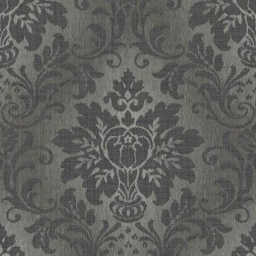 SAMPLE - Fabric Damask Charcoal Glitter Wallpaper by Royal House From Grandeco A10909