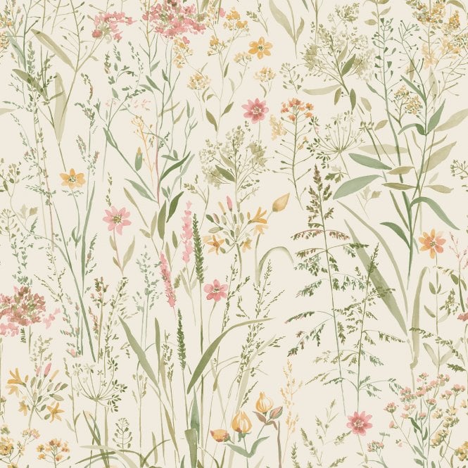 SAMPLE - Free Flower Watercolour Wallpaper Neutral by Grandeco Life A74501