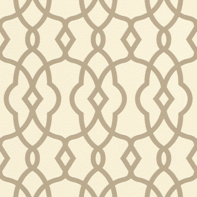 SAMPLE - Freundin Modern Geo Trellis Cream / Gold Wallpaper by Rasch 442823