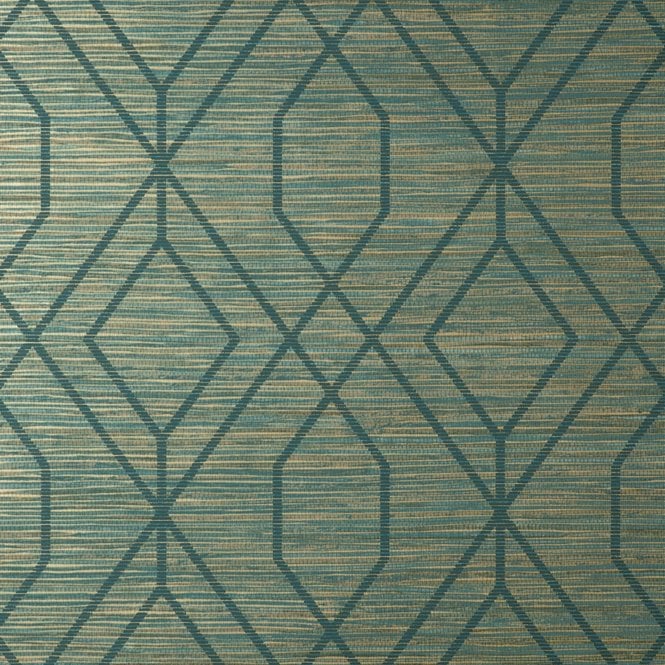 SAMPLE - Fusion Grasscloth Trellis Wallpaper Teal by Crown M1773
