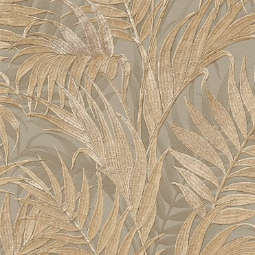 SAMPLE - Grace Tropical Palm Leaf Green & Gold Wallpaper by design id GR322105